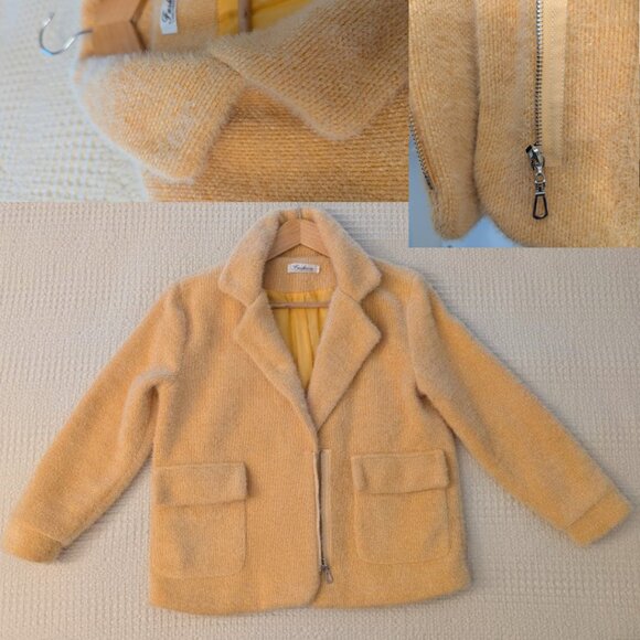 Cozy Yellow Fluffy Fabric Teddy Jacket Sport Chic Soft - Picture 5 of 11